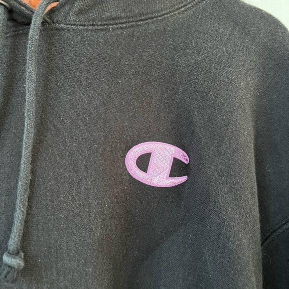 Champion Pullover Hoodie Womens XXL Black Solid Drawstring Cropped Reverse Weave - Picture 4 of 5